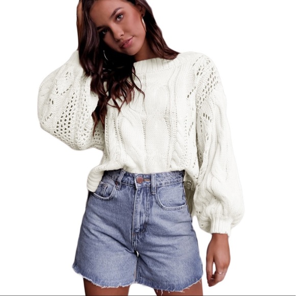 🔥COMFY CHIC🔥Loose Fit Knit Hollow Out Jumper Sweater White M/L NWT - Picture 2 of 7